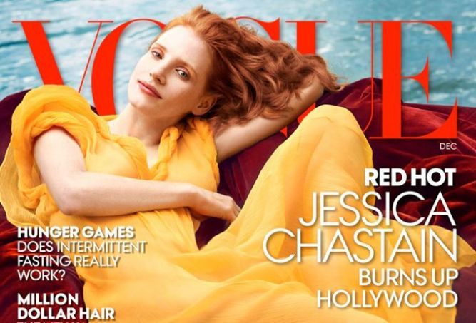 Джессика Честейн на обложке декабрьского Vogue US